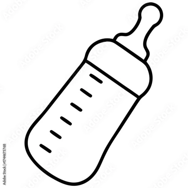 Obraz Illustration of a baby bottle with markings in black outline on white background