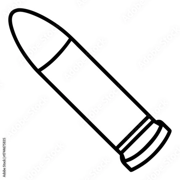 Obraz Illustration of a bullet with a white body and black outline on white background