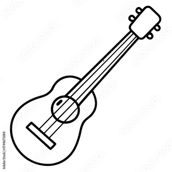 Obraz Illustration of a simple ukulele with strings and tuning pegs in black outline