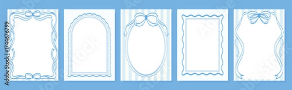 Fototapeta Vintage hand drawn frames vector set. Collection frame template in different shape with ribbon decorative. Design for card, poster, cover, background.