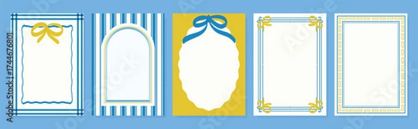 Fototapeta Vintage hand drawn frames vector set. Collection frame template in different shape with ribbon decorative. Design for card, poster, cover, background.