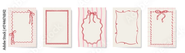 Fototapeta Vintage hand drawn frames vector set. Collection frame template in different shape with ribbon decorative. Design for card, poster, cover, background.