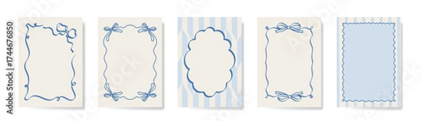 Fototapeta Vintage hand drawn frames vector set. Collection frame template in different shape with ribbon decorative. Design for card, poster, cover, background.