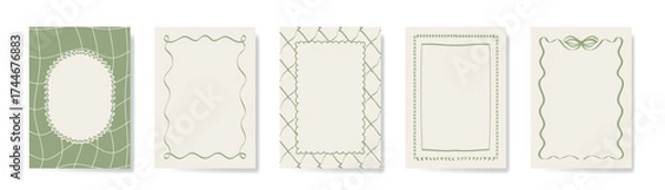 Fototapeta Vintage hand drawn frames vector set. Collection frame template in different shape with ribbon decorative. Design for card, poster, cover, background.