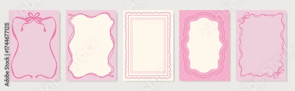 Fototapeta Vintage hand drawn frames vector set. Collection frame template in different shape with ribbon decorative. Design for card, poster, cover, background.