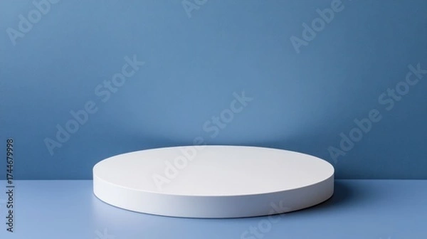 Obraz White podium on blue background, minimalist display, product presentation, mockup