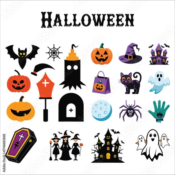 Fototapeta Halloween Icons Set – Spooky Vector Collection for Design and Decoration