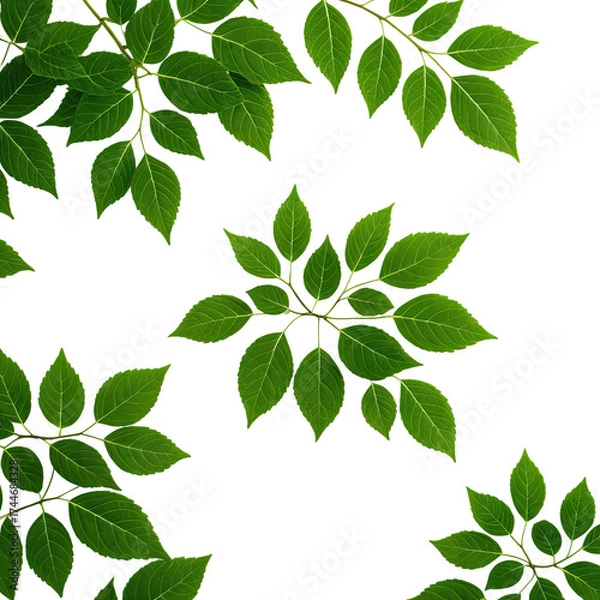 Obraz Foliage Vivid green leaves scattered on stark black background. Nature design