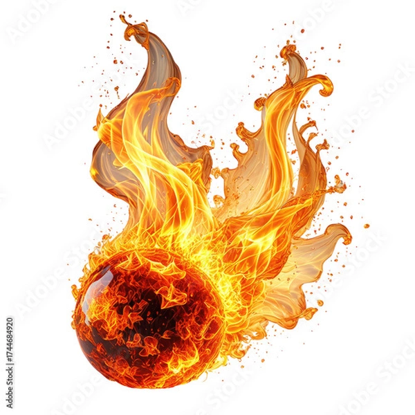Fototapeta Fiery orb bursting with flames, radiating heat, and dynamic movement against black