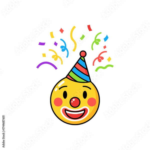 Obraz Happy Clown Emoji with Party Hat and Confetti Celebration.