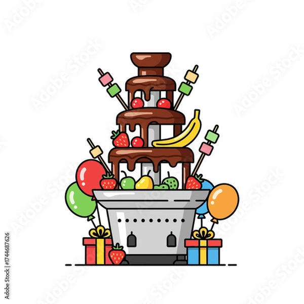 Obraz Chocolate Fountain with Fruits and Party Decorations.