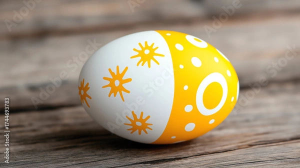 Fototapeta Decorated Easter egg on wooden surface