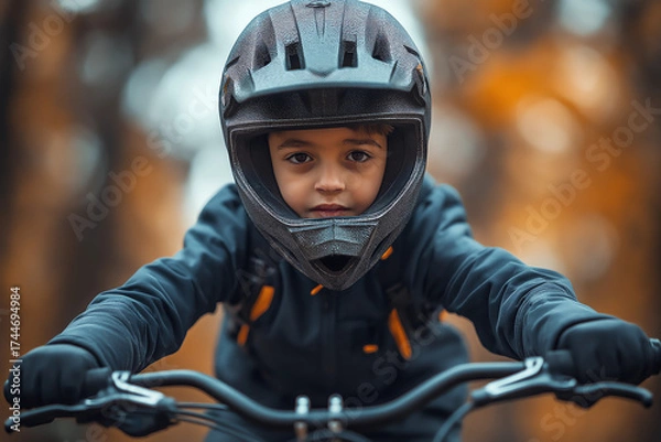 Fototapeta Young boy riding