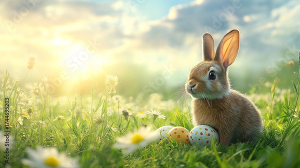 Fototapeta Easter bunny with eggs