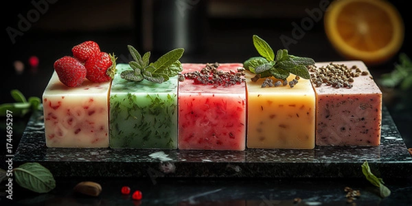 Fototapeta Artisan soaps with fresh herbs