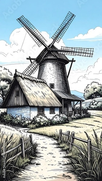 Obraz Rustic windmill scene