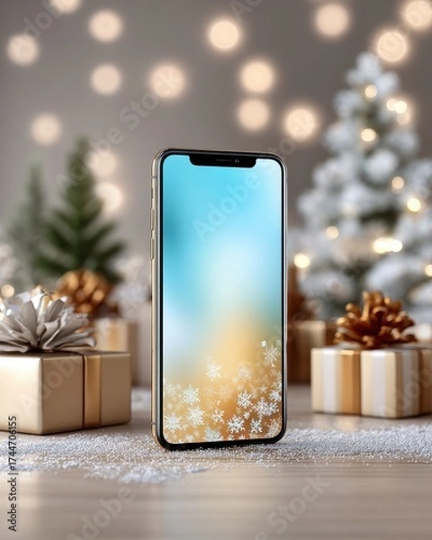 Obraz Elegant Smartphone Surrounded by Festive Holiday Decorations
