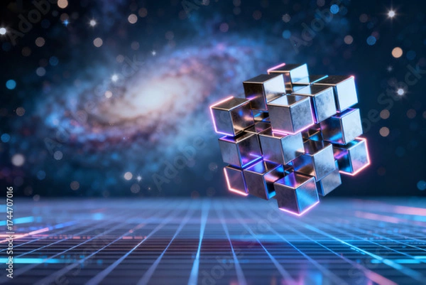 Fototapeta Cubes in space with galaxy background