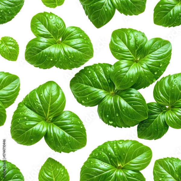 Obraz Leafy greens with water droplets on a stark black background