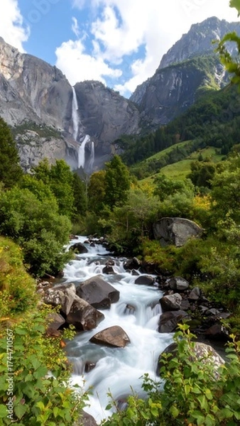 Obraz Alpine waterfall cascading through valley