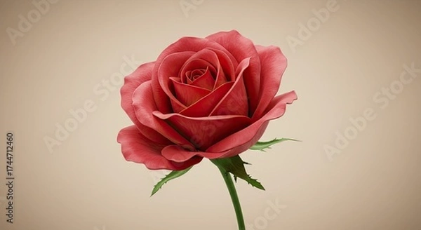 Obraz Vibrant red rose bloom on neutral background for commercial applications
