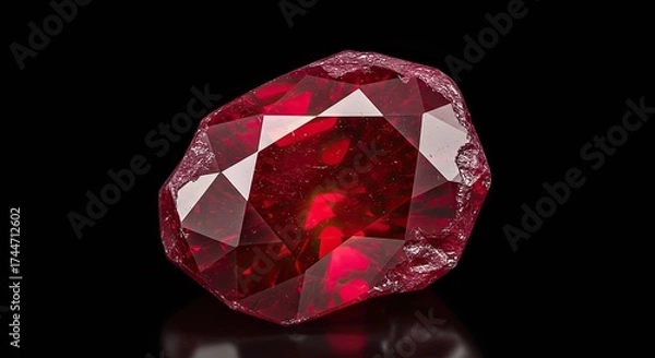 Obraz Vibrant ruby gemstone on black precious jewel crystal detail isolated