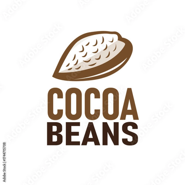 Obraz simple concept of cocoa bean logo, old vintage design and symbol of plantation plant and beverage template, illustration of brand product symbol and poster template