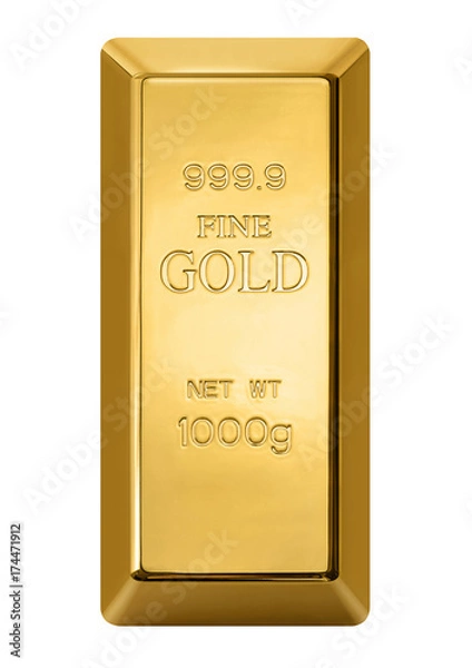 Obraz Gold bar isolated on white background.