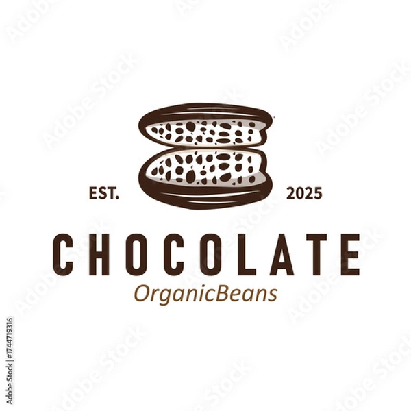 Obraz simple concept of cocoa bean logo, old vintage design and symbol of plantation plant and beverage template, illustration of brand product symbol and poster template