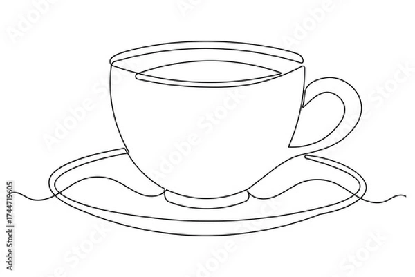 Fototapeta Coffee and cups continuous single line drawing in simple minimalist form