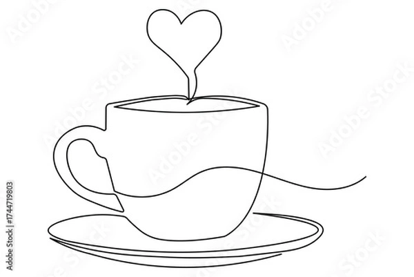 Fototapeta Abstract coffee and cups continuous one line drawing minimal illustration