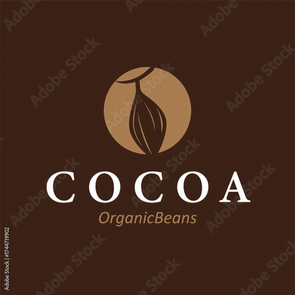 Obraz simple concept of cocoa bean logo, old vintage design and symbol of plantation plant and beverage template, illustration of brand product symbol and poster template