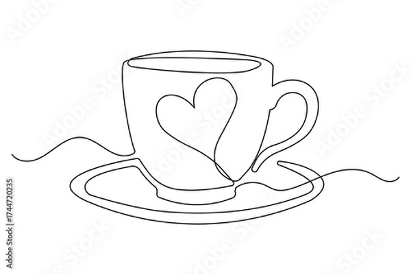 Fototapeta  Continuous one line minimalist drawing of coffee and cups symbol