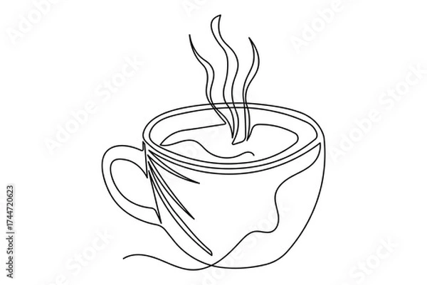 Fototapeta Minimal coffee and cups continuous one line drawing isolated on white