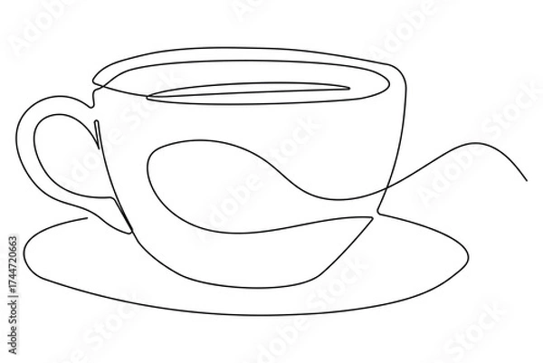Fototapeta Minimal line art of coffee and cups continuous outline illustration