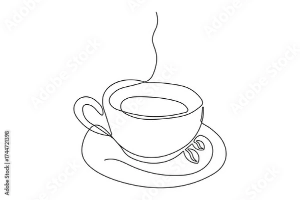 Fototapeta Simple coffee and cups one line drawing minimalist outline illustration
