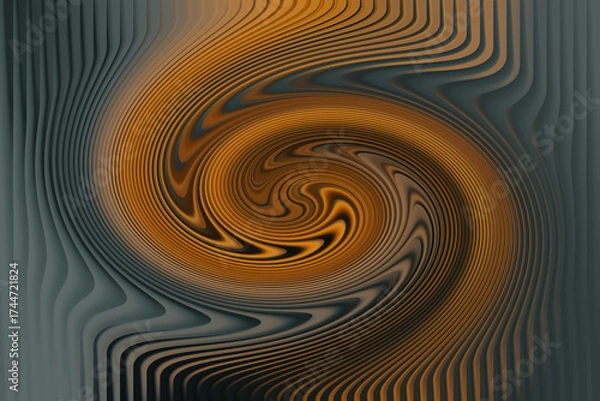 Fototapeta Artistic metallic swirl with flowing brown waves and shiny gradient illusion background