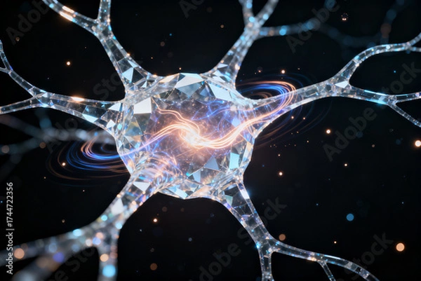 Obraz Neuron cell structure with glowing connections