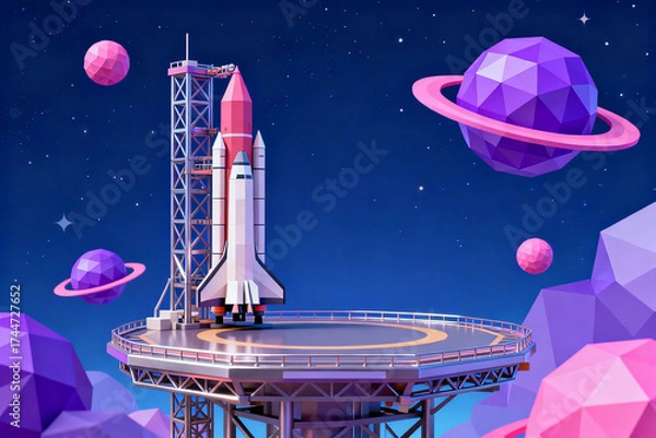 Fototapeta Space shuttle launch with planets