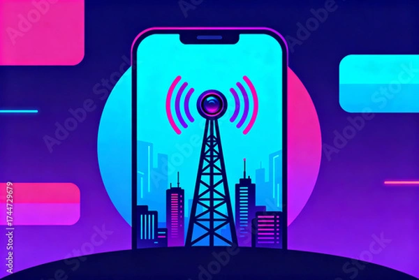 Fototapeta Smartphone with radio tower signal