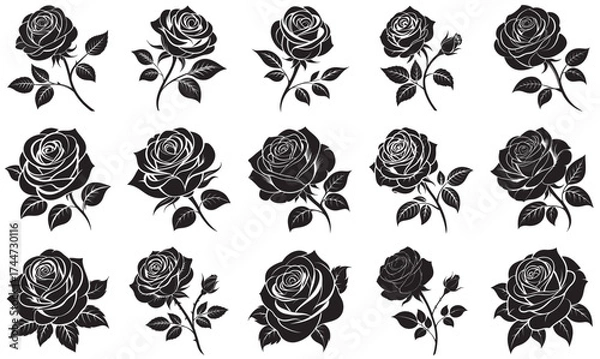 Obraz Floral Design Elements – Black Rose Silhouette Vector Collection