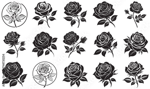 Obraz Floral Design Elements – Black Rose Silhouette Vector Collection