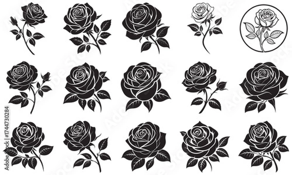 Obraz Floral Design Elements – Black Rose Silhouette Vector Collection