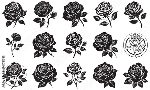 Obraz Rose Flower Silhouettes – Romantic Floral Vector Bundle