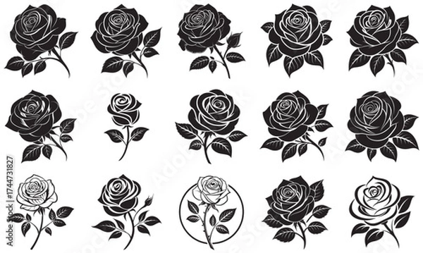 Obraz Rose Flower Silhouettes – Romantic Floral Vector Bundle