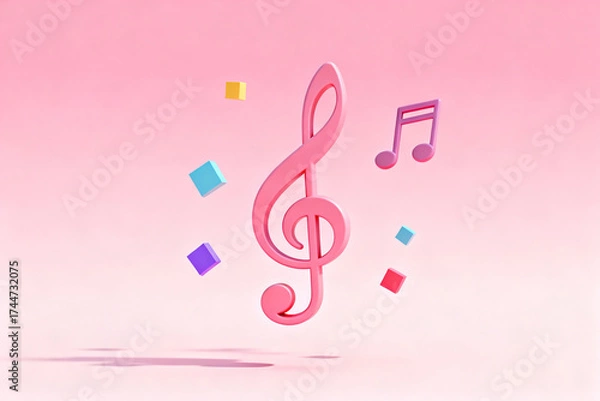 Fototapeta Musical notes and treble clef on pink background