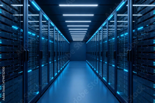 Fototapeta Rows of server racks in a data center