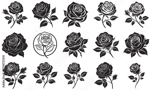 Obraz Vintage Black Rose Silhouettes – Botanical Vector Elements