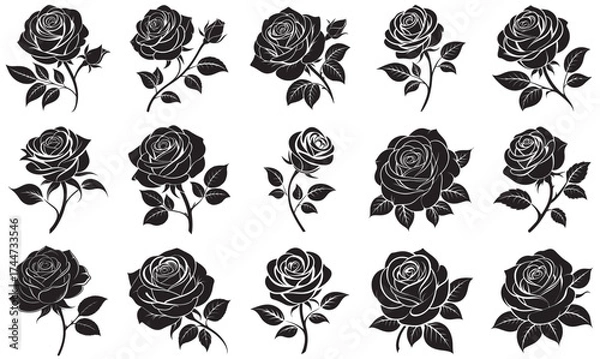 Obraz Vintage Black Rose Silhouettes – Botanical Vector Elements