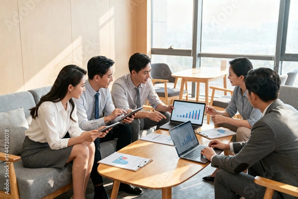 Fototapeta Business team in meeting with data charts